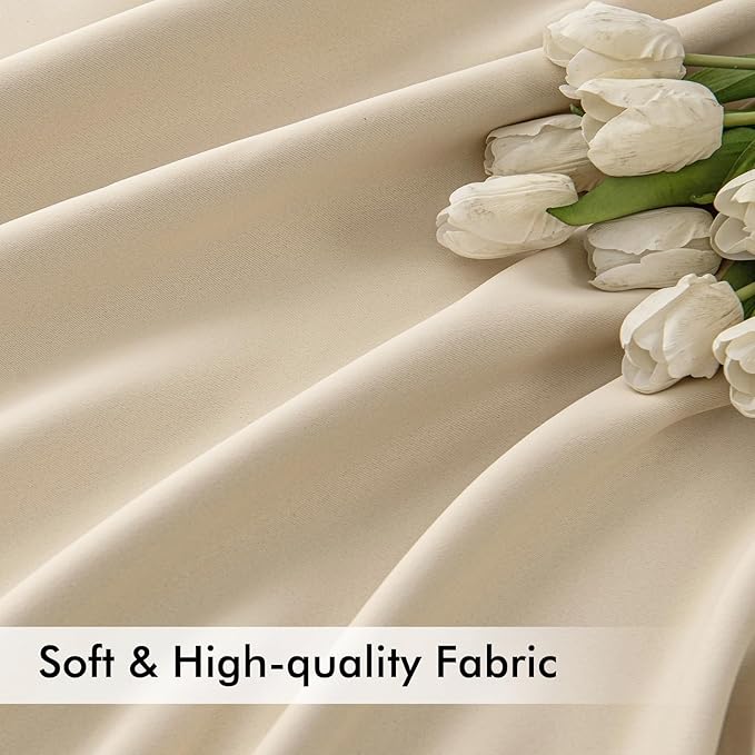 MIULEE Cream Beige Back Tab Light Blocking Curtains 104 Inch Length 2 Panels Set for Living Room Bedroom Privacy, Rod Pocket/Pinch Pleat Thermal Insulated Room Darkening Pleated Blackout Drapes