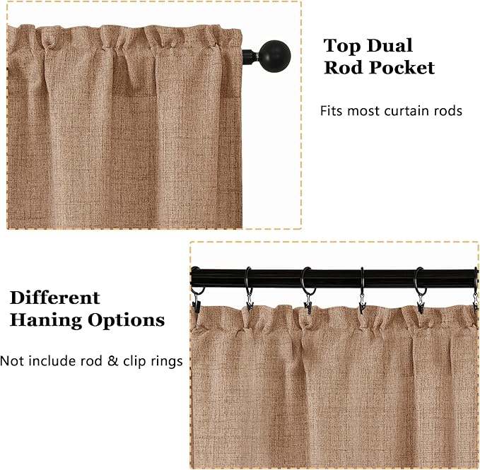 OWENIE Terracotta Valances for Windows 1 Pcs, Light Filtering Textured Farmhouse Short Small Valance Curtains for Bathroom Basement Living Room Bedroom, Rod Pocket Half Curtains Over Sink, 52" Wx14 L