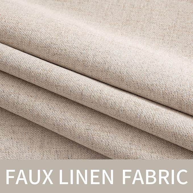 MIULEE Linen Texture Curtains Soild 100% Blackout Thermal Insulated Natural Beige Grommet Room Darkening Curtains & Drapes for Living Room Bedroom Nursery 42 x 90 (2 Panels)