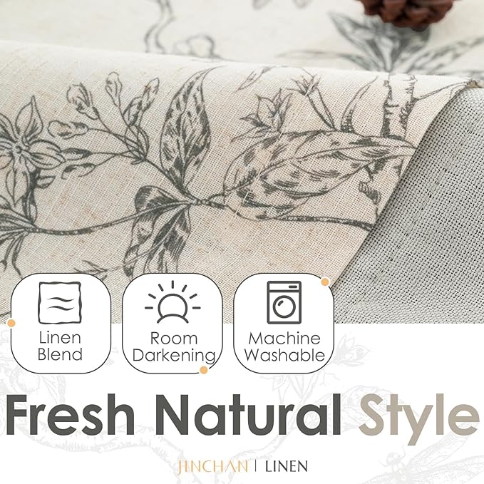 jinchan Floral Curtain Valance for Windows 16 Inch Linen Valance for Kitchen Living Room Rustic Cottage Farmhouse Flower Butterfly Curtain Rod Pocket 1 Panel Double Layer Blackout Grey on Beige