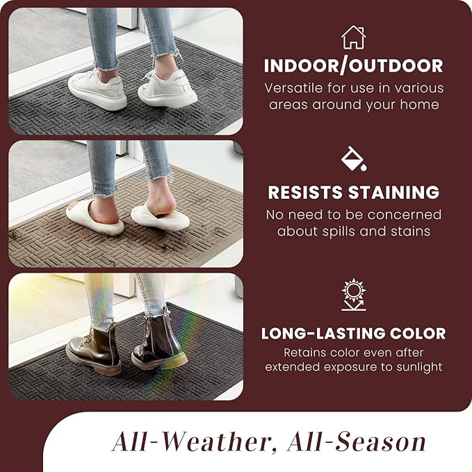 Mibao Front Door Mat Indoor Outdoor Entrance, Dirt Trapping Waterproof All-Season, All-Weather Doormat, Non-Slip Durable Natural Rubber Low Profile Easy Clean Patio Entrance Mat, 61.5" x 36", Beige