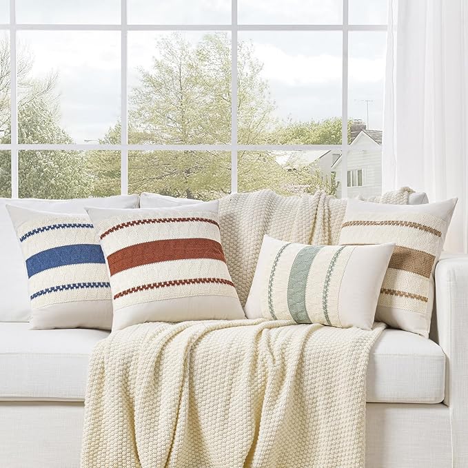 Fancy Homi Set of 1 Boho Pink Decorative Throw Pillow Cover 16x16 Inch for Couch Bed Sofa, Aesthetic Modern Organic Farmhouse Home Decor, Soft Cotton Cute Accent Macrame Woven Cushion Case