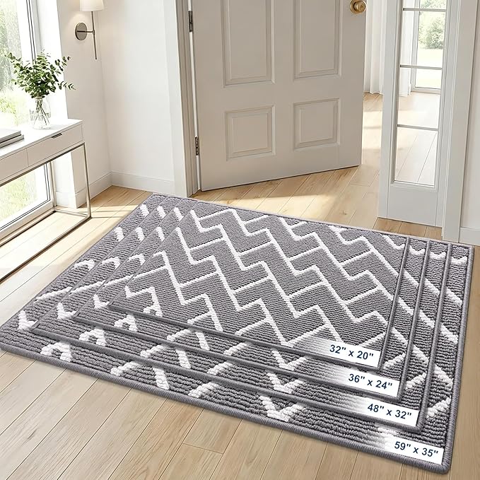 OLANLY Front Door Mat, Non-Slip Rubber Backing, Dirt Resistant and Absorbent, Washable, Easy to Clean Low-Profile Indoor Doormat for Back Door, Entryway, Inside Entrance, 32x20, Grey