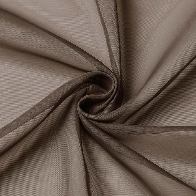Kitchen Curtains 24 Inch Length Tier 2 Pieces, Chocolate Sheer Curtain Solid Soft Sheer Short Curtains for Windows, Cafe Bathroom Basement Rod Pocket Drapes, Chocolate, Each 42"Wx24"L Inches