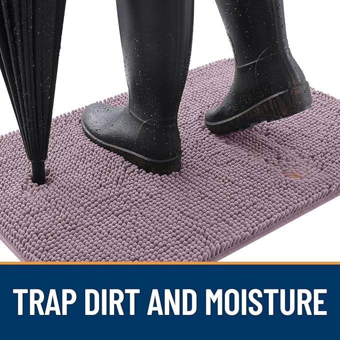 OLANLY Dog Door Mat for Muddy Paws 44x32, Absorbs Moisture and Dirt, Absorbent Non-Slip Washable Doormat, Quick Dry Chenille Mud Mat for Dogs, Entry Indoor Entryway Carpet for Inside Floor, Deep Plum