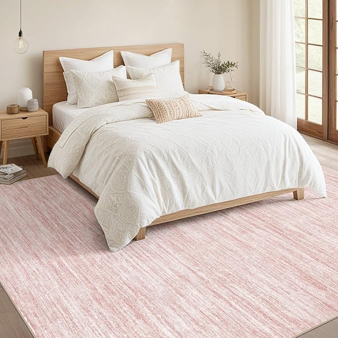Nakagishi 5X7 Area Rugs Living Room: Washable Large Vintage Rug Neutral Non-Slip Soft Stain Resistant Indoor Carpet for Bedroom Nursery Dining Room Office Playroom - Pink-01