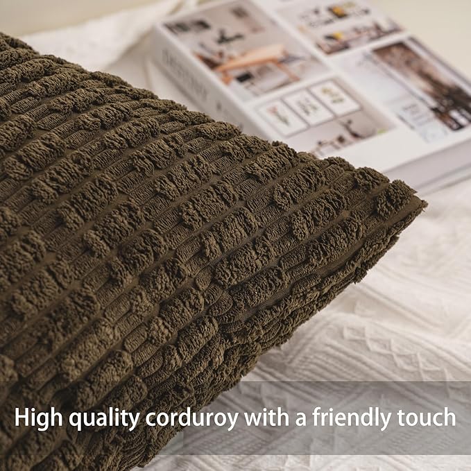 Pack of 2 Corduroy Decorative Throw Pillow Covers 22x22 Inch Soft Striped Pillow Covers Modern Farmhouse Home Decor for Sofa Living Room Couch Bed（Green）