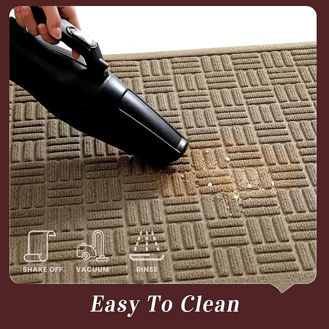 Mibao Front Door Mat Indoor Outdoor Entrance, Dirt Trapping Waterproof All-Season, All-Weather Doormat, Non-Slip Durable Natural Rubber Low Profile Easy Clean Patio Entrance Mat, 29.5" x 17", Beige