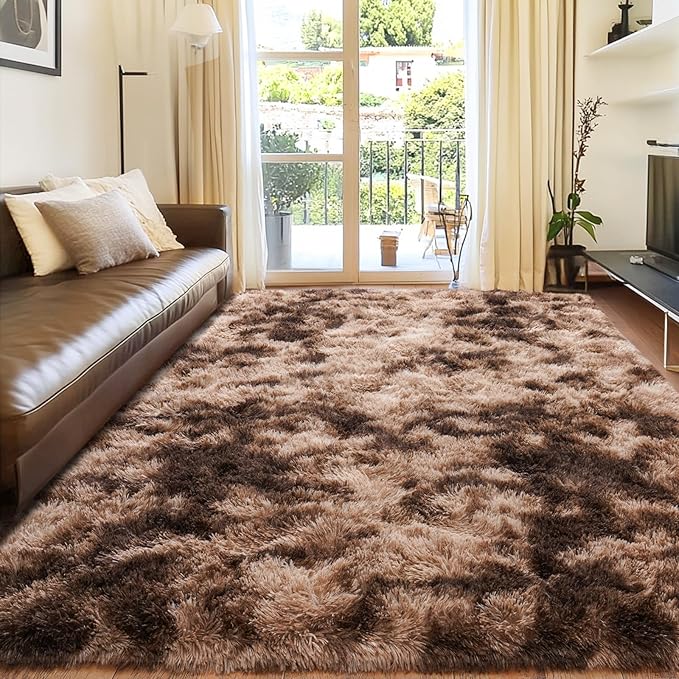 Rugs for Living Room 6x9, Soft Shaggy Modern Shag Area Rug for Bedroom, Upgrade Non-Slip Plush Fluffy Carpet for Kids Boys Girls Room Home Decor Aesthetic, Tie-Dyed Brown