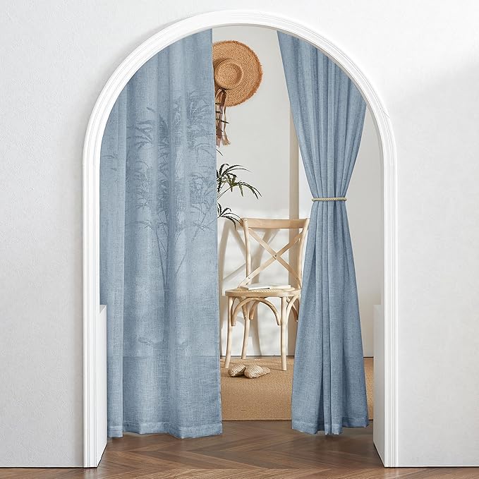 RYB HOME Sheer Curtains 84 inche Long, Dusty Blue Rod Pocket & Back Tab Light Filtering Privacy Stain Resistant Window Treatment for Hotel Bed Canopy Curtains, Length 84 by Width 52 inch, 1 Pair