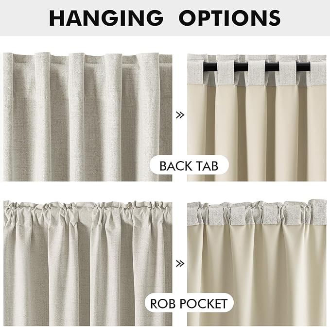 MIULEE 100% Blackout Linen Curtains for Bedroom, Light Cream Solid Luxury Decor Thermal Insulation Room Darkening Drapes for Living Room Nursery Back Tab Rod Pocket 42 x 72 Inches, 2 Panels
