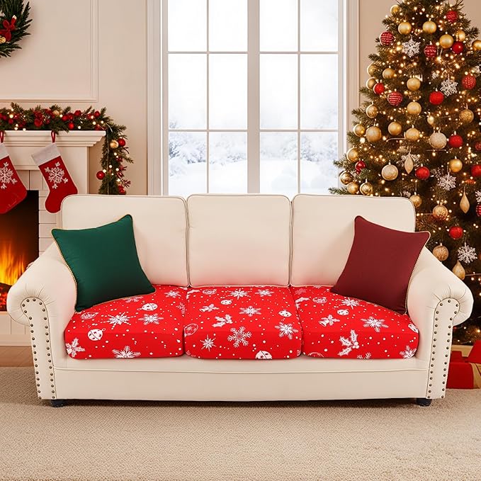 Smiry Printed Couch Cushion Covers, Stretch Soft Couch Covers for Sofa, Washable Non-Slip Sofa Slipcover Furniture Protector for Indoor and Outdoor (3 Pack, Red)