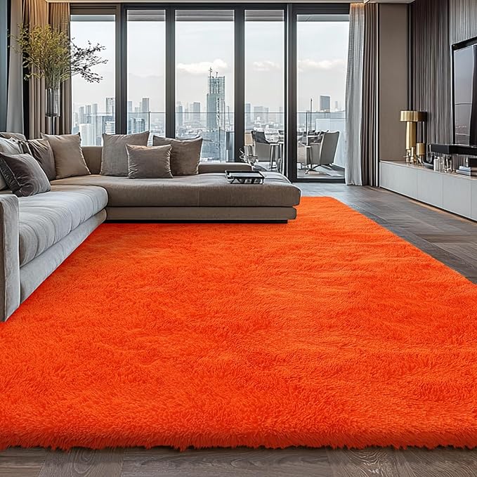 Orange Shag Area Rugs for Bedroom Living Room,5X8 Ultra Soft Fluffy Area Rugs for Dorm, Indoor Carpet Nursery Rugs for Kids Room Home Halloween Decor