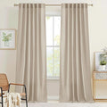 RYB HOME Guaze Burlap Curtains 95 inches Long, Large Window Treatment Back Tab Thick Linen Texture Fabric Privacy Added Drapery for Sliding Glass Door, Taupe, W 52 x L 95 inches, 2 Panels Set