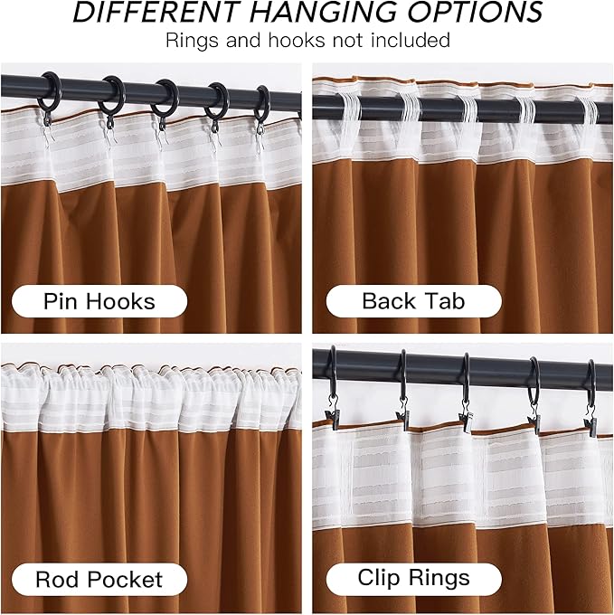 RYB HOME Fall Curtains Burnt Orange Velvet Curtains, Light Blocking, Thermal Insulated, Terracotta Luxury Window Treatment Privacy Backdrops for Bedroom Living Room, 52 inch x 84 inches, 2 Panels