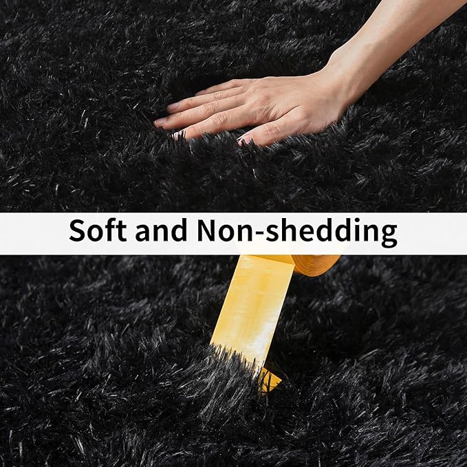 Soft Runner Rugs for Bedroom Hallways, 2x6 Black Fluffy Shag Throw Area Rug Non Slip for Bedside Dorm, Long Shaggy Furry Carpet for Nursery Living Room