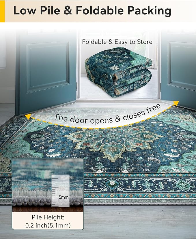 RELEANY Area Rugs 2'x4' Kitchen Rugs Entry Rug Small Rugs for Entryway Kitchen Bathroom Door Mat Indoor Entrance,Washable Non Slip, Teal Green Lake Blue Turquoise