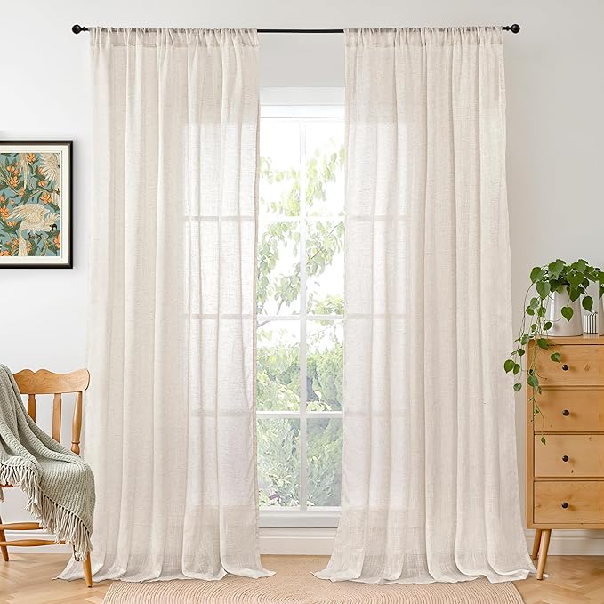 BGment Linen Curtains 96 Inches Long for Living Room, Oatmeal Window Drapes Rustic Country Textured for Farmhouse Beroom Dining Room Decor Rod Pocket Lightweight, 2 Panels Set, Each 52 Inch Wide