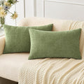 MIULEE Pack of 2 Couch Throw Pillow Covers 12x24 Inch Spring Soft Sage Green Chenille Lumbar Pillow Covers for Sofa Living Room Solid Dyed Cases