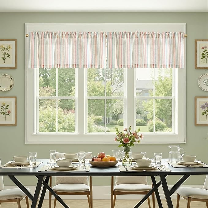 jinchan Valance Curtain Linen Textured Striped Window Curtain for Living Room Light Filtering Farmhouse Valance for Kitchen Rod Pocket 1 Panel 16 Inch Candy on Linen 1 Panel