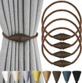 4 Pack Magnetic Curtain Tiebacks Rope Modern Handmade Curtain Tie Backs Decorative Drapes Weave Holdbacks for Window Décor, Coffee