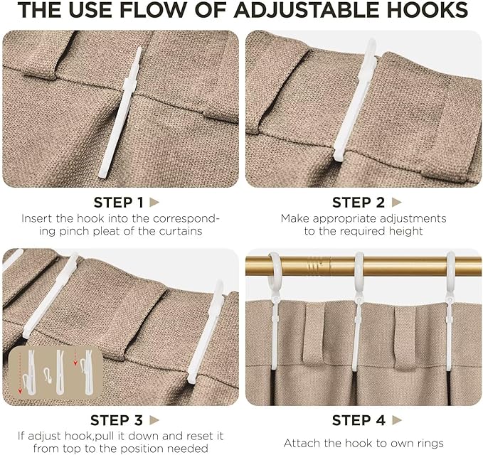 Joydeco Thick Linen Pinch Pleated Curtains 90 Inch Long 2 Panel Set for Living Room, Double-Faced Curtain for Bedroom, Back Tab Blackout Drapes with Adjustable Hooks (40”W x90”L, Thick Linen)