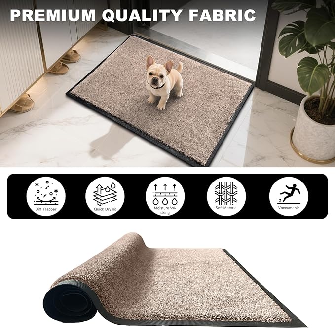 Mibao Dirt Trapper Door Mat for Indoor Outdoor, Waterproof All-Season, All-Weather Doormat, Heavy Duty Non-Slip Entrance Rug, Low Profile Absorbent Entrance Mat Carpet, 48" x 24", Beige