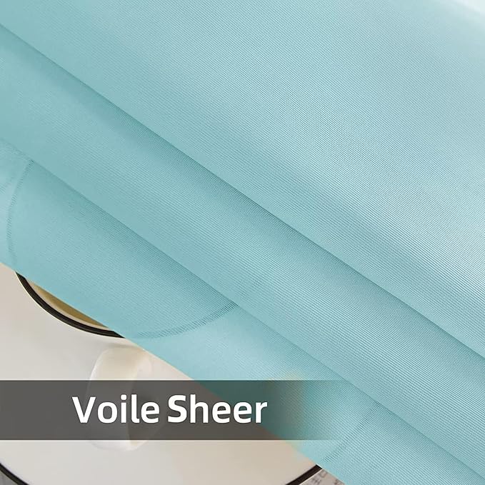 youleyar Solid Sheer Rod Pocket Curtain Voile Draperies 2 Panels White Beige Black Grey Ivory 52 Inch Width 54 Inch Long 1 Pair for Kitchen Bedroom Children Living Room Yard (Sky Blue,52Wｘ54L)