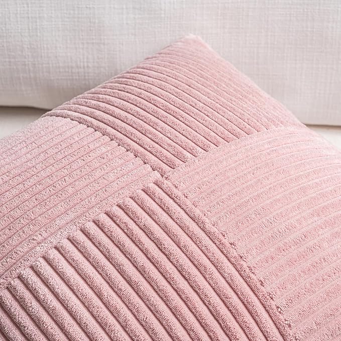 Fancy Homi 2 Packs Blush Pink Lumbar Decorative Throw Pillow Covers 14x22 Inch for Living Room Couch Bed, Rustic Farmhouse Boho Home Decor, Soft Striped Corduroy Rectangle Accent Cushion Case 35x55 cm