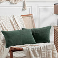 Fancy Homi Set of 2 Dark Green Lumbar Decorative Throw Pillow Covers 16x28 Inch for Living Room Couch Bed, Boho Farmhouse Forest Green Home Decor, Soft Corduroy Corss Patchwork Cushion Case