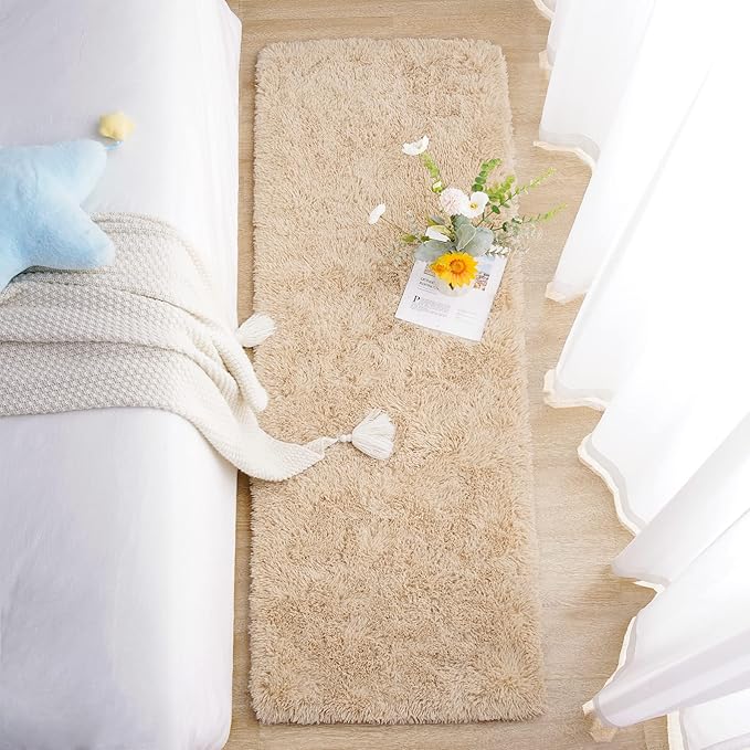 Chicrug Soft Runner Rugs for Bedroom Living Room Plush Fluffy Rug 2x7 Feet, Shag Furry Area Rug Carpet Non Shedding for Nursery Children Kids Girls Room Home Decorative, Camel