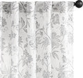 jinchan Linen Floral Curtains for Living Room, 96 Inch Length Curtains with Printed Flower Light Filtering Curtain, Rod Pocket Back Tab Gray Window Curtain Set 2 Panels Light Grey on White