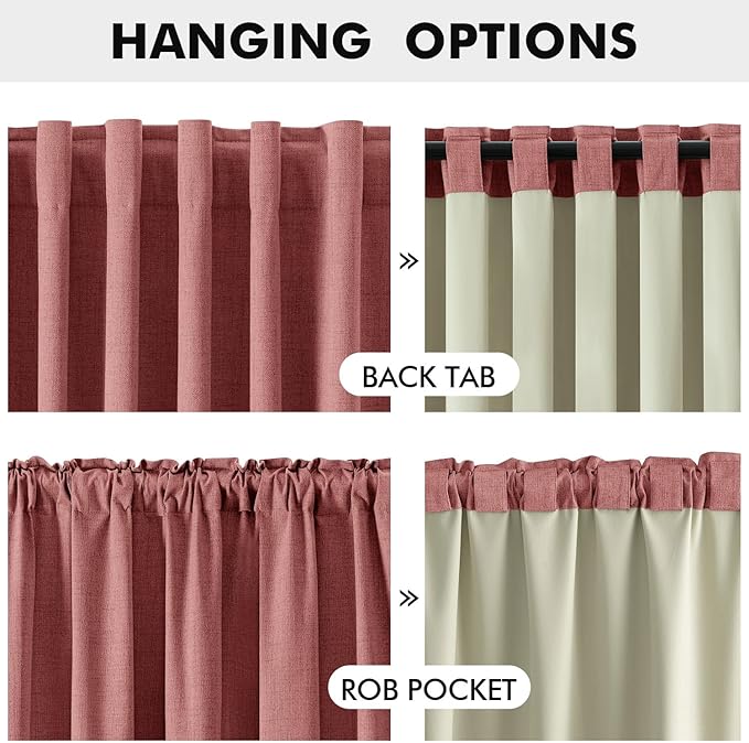 MIULEE 100% Blackout Linen Curtains for Bedroom, Dusty Rose Solid Luxury Decor Thermal Insulation Room Darkening Drapes for Living Room Nursery Back Tab Rod Pocket 42 x 72 Inches, 2 Panels