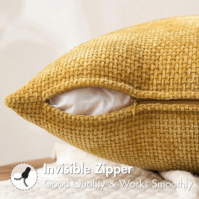 MIULEE Pack of 2 Couch Throw Pillow Covers 20x20 Inch Neutral Gold Modern Boho Accent Decorative Pillow Covers Soft Chenille Farmhouse Cushion Covers for Home Decor Bed Sofa Living Room