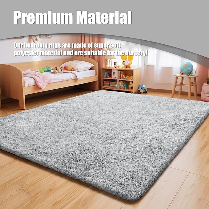9x12 Fluffy Area Rugs for Living Room,Large Fuzzy Shag Area Rug for Bedroom,Grey Soft Non-Shedding Indoor Plush Carpet for Kids Bedroom Nursery Home Decor