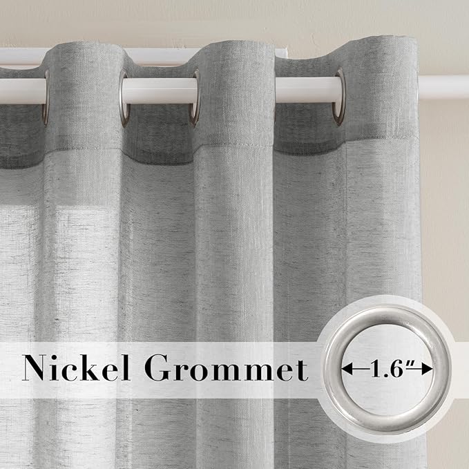 H.VERSAILTEX Linen Sheer Curtains 72 Pair Set Linen Textured Semi-Sheer Curtains Nickel Grommet Window Treatment Panels for Living Room, Open Weave - 52" W x 72" L, Grey