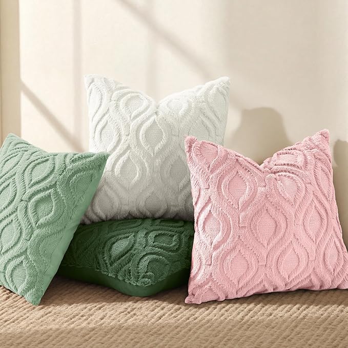 decorUhome Throw Pillow Covers 20x20 Inch Set of 2, Soft Plush Faux Wool Pink Solid Couch Pillow Covers, Accent Farmhouse Neutral Square Pillow Cases for Sofa Bed Living Room