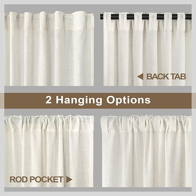 Cream Colored Curtains 144 Inches Long Sheer Linen Light Filtering Window Treatments Hidden Tab 2 Story High Living Room Drapes Wall Tall Curtains for High Ceiling Long Window 12 FT Length 52W x 144L