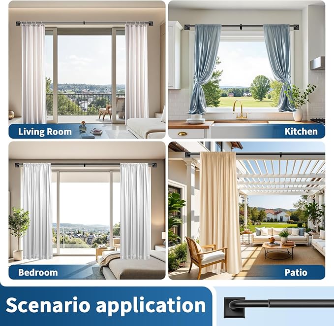 Black Curtain Rods for Windows 66-120Inch(5.5-10ft) Heavy Duty French Return Rod, Wrap Around Blackout Curtain Rods, Long Adjustable Room Darkening Drapery Rod for Bedroom, Living Room Outdoor Patio