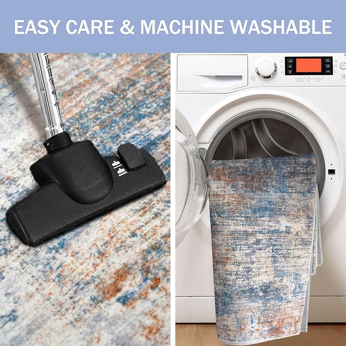 IOHOUZE Abstract Runner Rug 3x20 Ft Extra Long Washable Runners for Hallways, Non Slip Kitchen Runner Printed Faux Wool Entryway Runner Indoor, Modern Abstract Floor Carpet for Hall Stair, Blue Rust