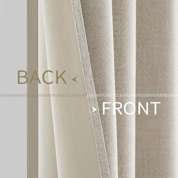 MIULEE 100% Blackout Linen Curtains for Bedroom Thermal Insulated Birch Grommet Room Darkening Curtains & Drapes for Living Room Nursery 52 x 108 Inch (2 Panels)