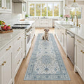 RELEANY Area Rugs 2'x8' Runner Rug Non Slip Washable for Kitchen Hallway Bedroom Beside Laundry Room Bathroom Rug, Floor Carpet, Light Blue Navy Beige Gray White