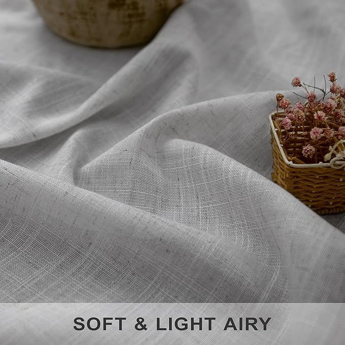 60 Inch Wide Curtains Gray for Boys Bedroom Teen Girls 90 Inches Long Linen Sheer Extra Wide Large Light Grey Curtains for Nursery Room Playroom Cottage Core 2 Panel Back Tab Pocket 60 x 90 Length