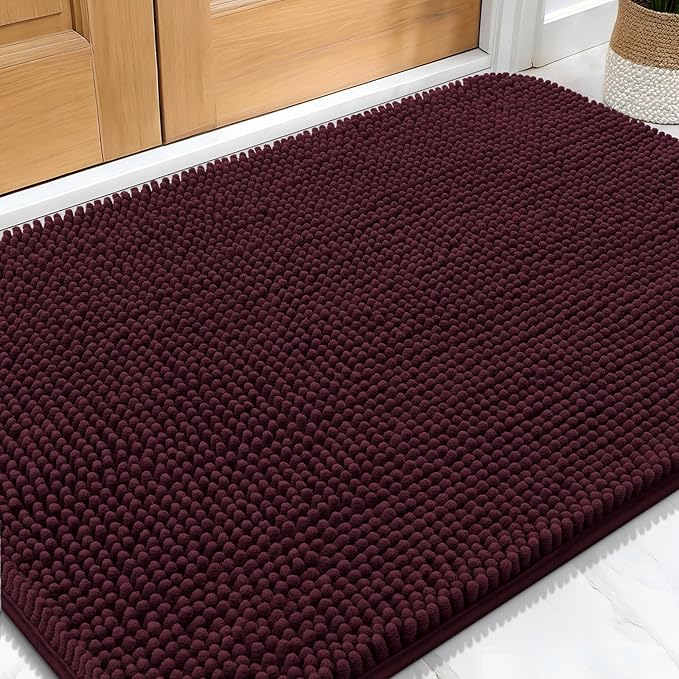 OLANLY Dog Door Mat for Muddy Paws 34x21, Absorbs Moisture and Dirt, Absorbent Non-Slip Washable Doormat, Quick Dry Chenille Mud Mat for Dogs, Entry Indoor Entryway Carpet for Inside Floor, Russet