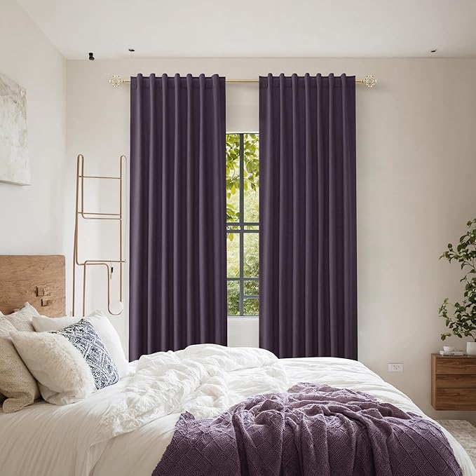 Guken 100% Blackout Curtains 96 Inch Length 2 Panels Set for Living Room Bedroom Back Tab Thermal Insulated Black Out Linen Drapes Room Darkening Window Curtains 96 Inches Long,Plum