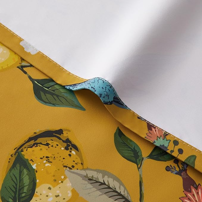 Topfinel 90 Inches Long Curtains & Drapes 2 Panels, Unique Nature Luxury Elegant Colorful Dark Floral Hummingbird Patterned Rustic Mustard Yellow Grommet Drapes for Classroom Room Office Closet 52x90