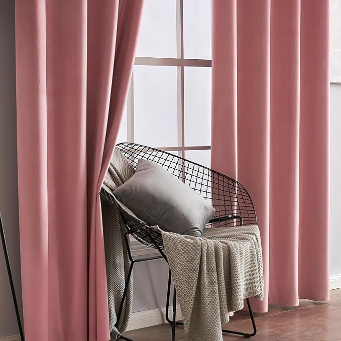 MIULEE Blush Pink Velvet Curtains Thermal Insulated Soundproof Room Darkening Blackout Curtains/Grommet Black Out Window Drapes for Home Theatre/Girls Room/Wedding Decor 52 x 108 Inches Set of 2