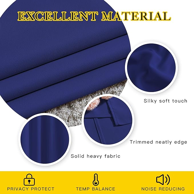 NICETOWN Blackout Window Curtains and Drapes - Thermal Insulated Solid Grommet Top Blackout Panels/Draperies for Kid's Room (Navy Blue， 1 Pair， 52 x 63 Inch)