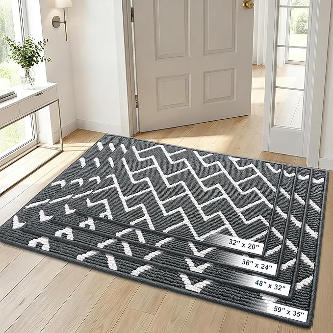 OLANLY Front Door Mat, Non-Slip Rubber Backing, Dirt Resistant and Absorbent, Washable, Easy to Clean Low-Profile Indoor Doormat for Back Door, Entryway, Inside Entrance, 36x24, Charcoal
