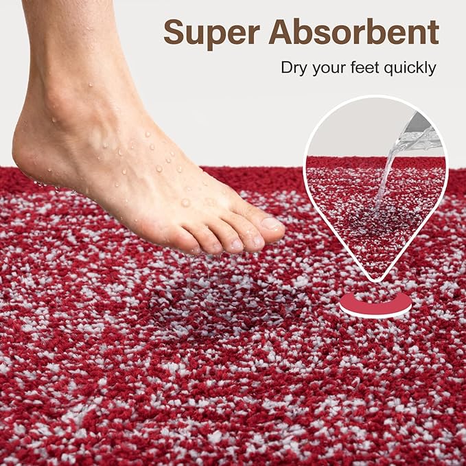 Bathroom Rugs 30x20 Non Slip Washable, Red Bath Mat for Bathroom Floor Tub, Soft Absorbent Quick Dry Mats for Shower, Bathtub,Home Decor